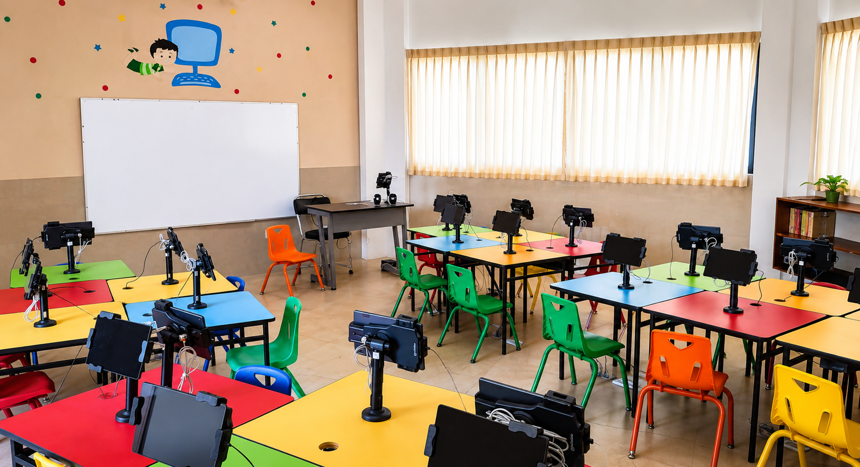 Salón de computación equipado con tablets, educación tecnológica en Mérida